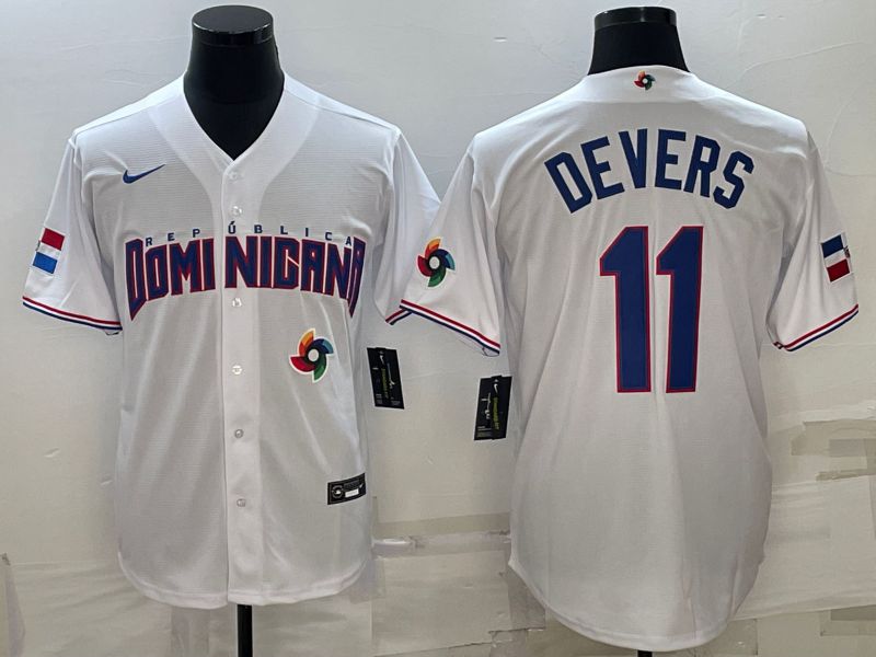 Men 2023 World Cub #11 Devers White Nike MLB Jersey8